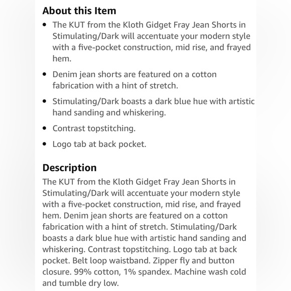 NWT KUT from the Kloth Gidget Mid Rise Fray Shorts, Size 8, Stimulating Dark - Picture 4 of 4